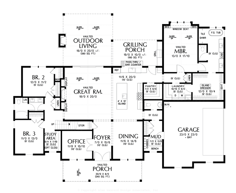 Main Floor Plan image for Mascord Sutton Bank-Wonderful Farmhouse Plan with Great Amenities-Main Floor Plan