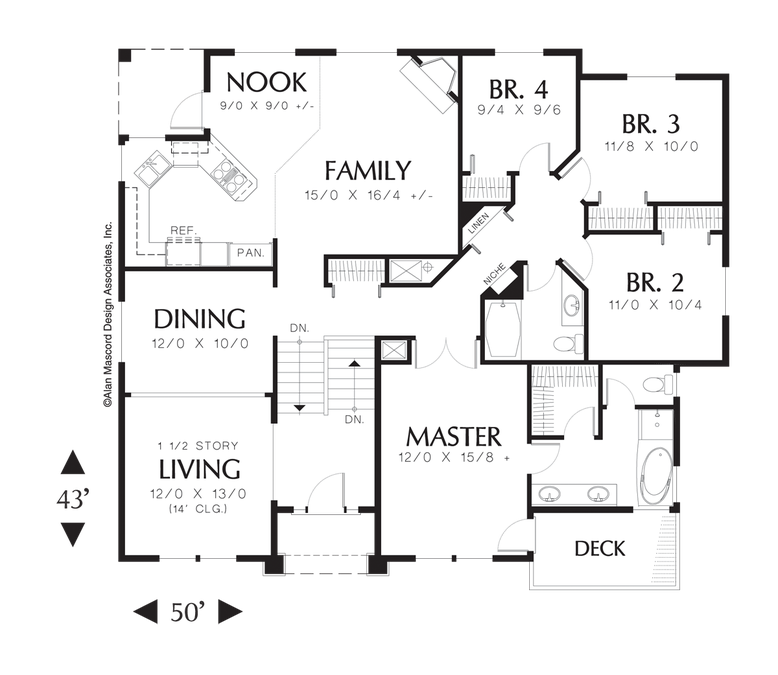 Main Floor Plan image for Mascord Gresham-Split Level Garage Under Plan-Main Floor Plan