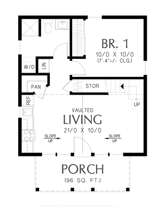 Main Floor Plan image for Mascord Willow Haven-Great Vacation, Micro Living, or Guest Cottage plan-Main Floor Plan