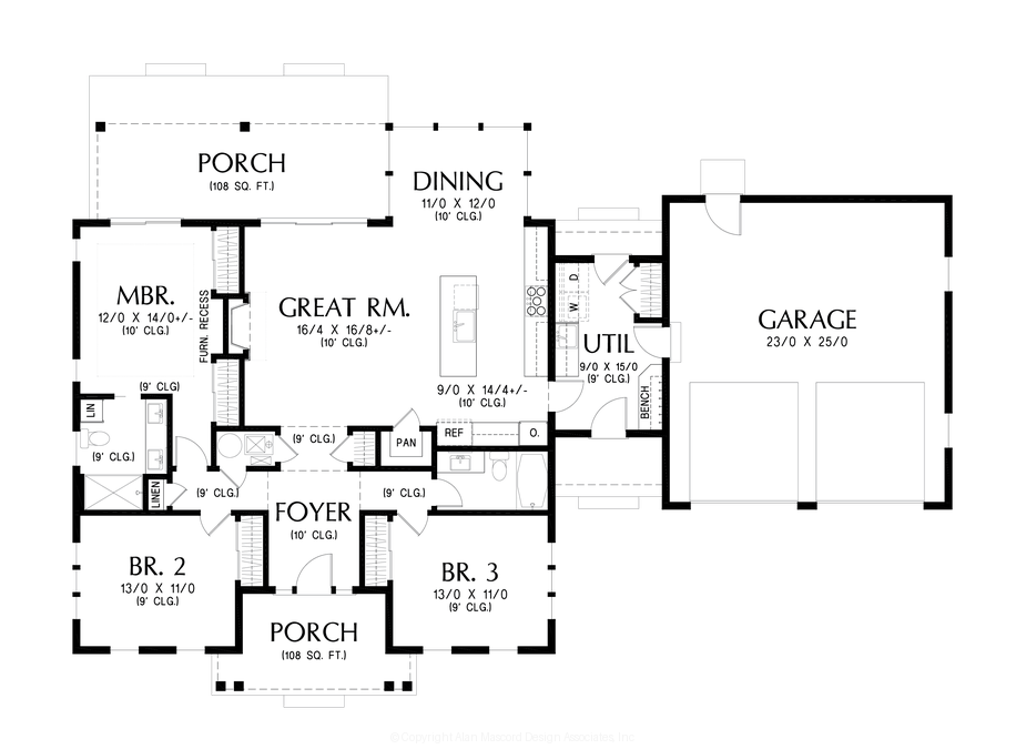 Main Floor Plan image for Mascord Chelsea-Traditional Farmhouse with wonderful entry-Main Floor Plan