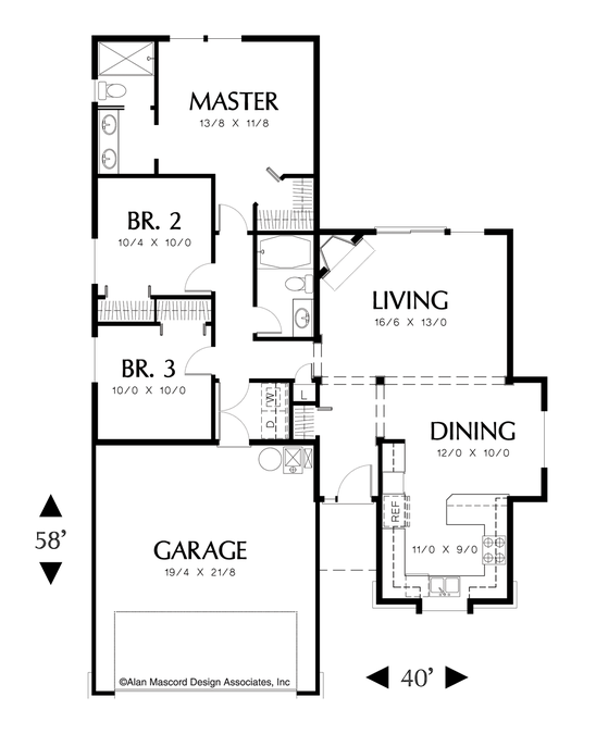 Main Floor Plan image for Mascord Parker-Comfortable Traditional 3 Bedroom Plan-Main Floor Plan