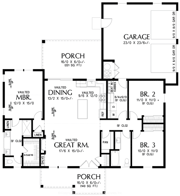 Main Floor Plan image for Mascord Willowbrook Farmhouse-A warm modern farmhouse with vaulted gathering spaces-Main Floor Plan