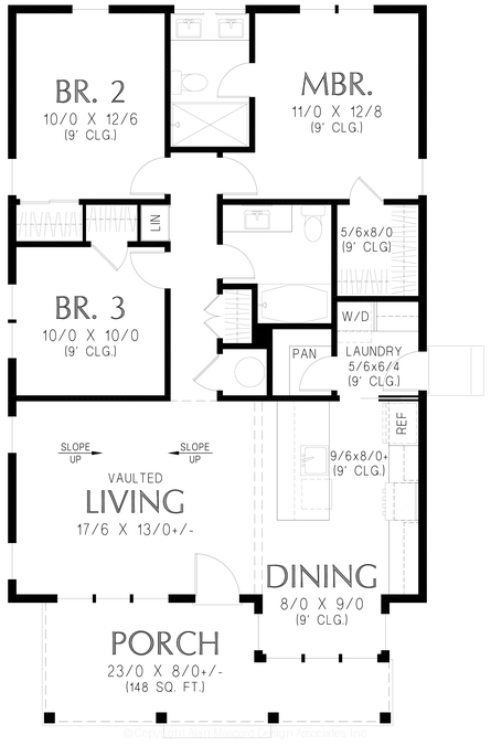 Main Floor Plan image for Mascord Thimble Cottage-3-Bedroom Small Cottage House Plan with Modern Farmhouse Charm-Main Floor Plan