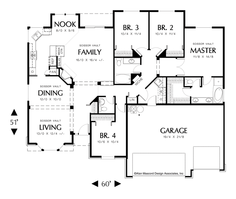 Main Floor Plan image for Mascord Payton-Traditional Plan with Scissor-Vaulted Ceilings-Main Floor Plan