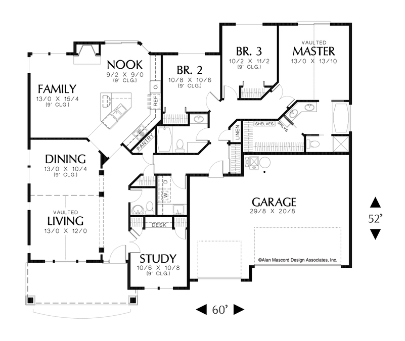 Main Floor Plan image for Mascord Aiden-Craftsman Plan with Formal Dining and Living Rooms-Main Floor Plan