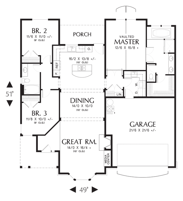 Main Floor Plan image for Mascord Fischer-Cottage Plan with Bay Window-Main Floor Plan