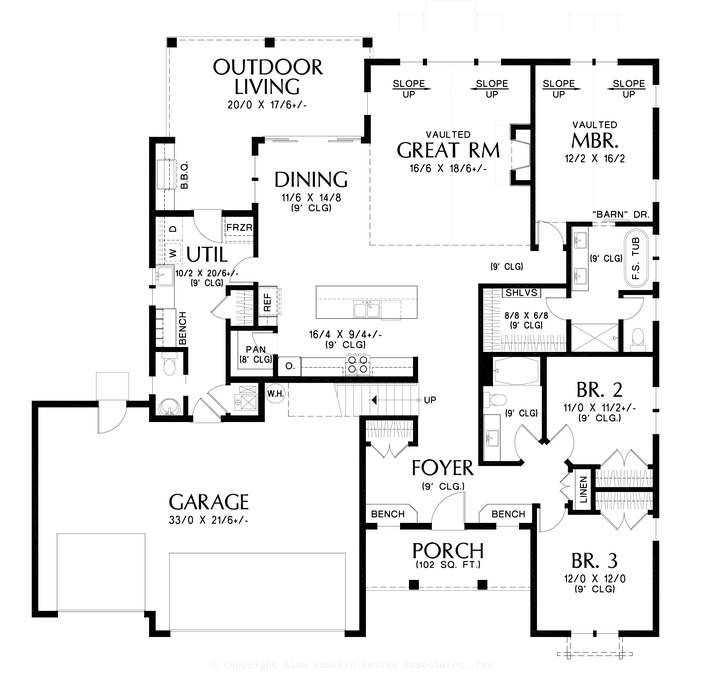 Main Floor Plan image for Mascord Redwood-Three Cars and Included Bonus addition to Popular Design Layout-Main Floor Plan