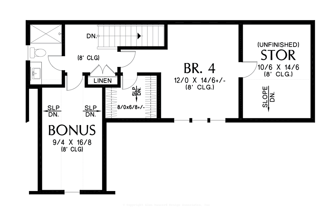 Upper Floor Plan image for Mascord Redwood-Three Cars and Included Bonus addition to Popular Design Layout-Upper Floor Plan