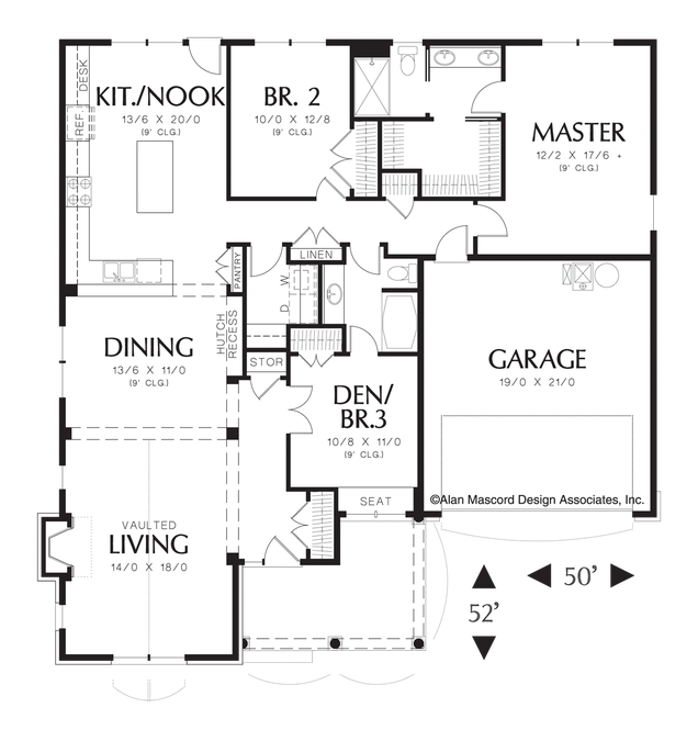 Main Floor Plan image for Mascord Devereaux-European Cottage Plan with Arched Entry-Main Floor Plan