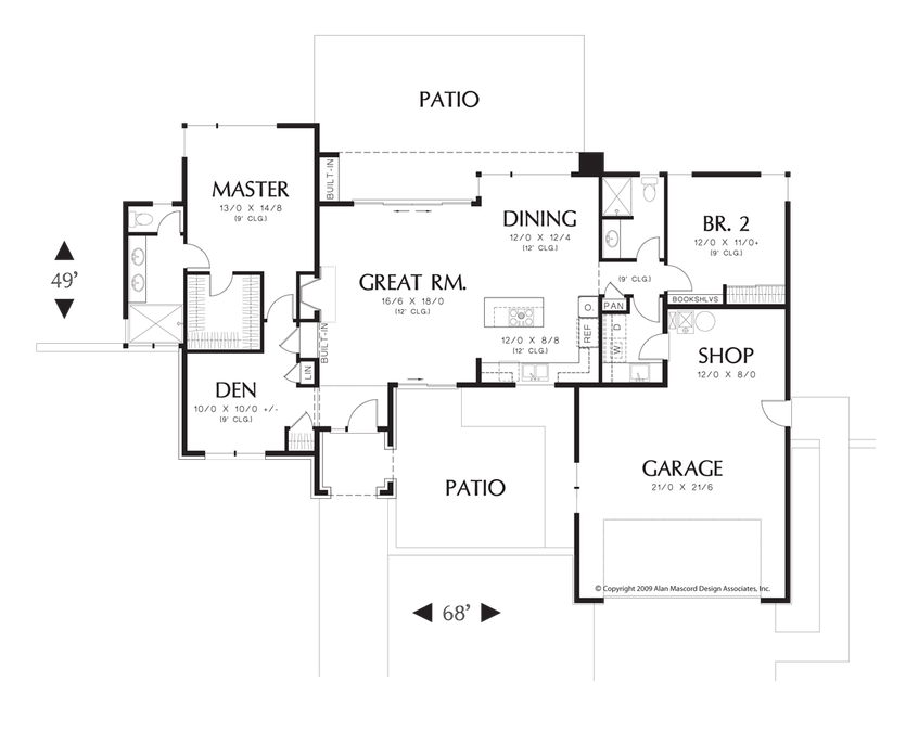 Main Floor Plan image for Mascord Oxenhope-Traditional Hip Roof version of Plan 1163-Main Floor Plan