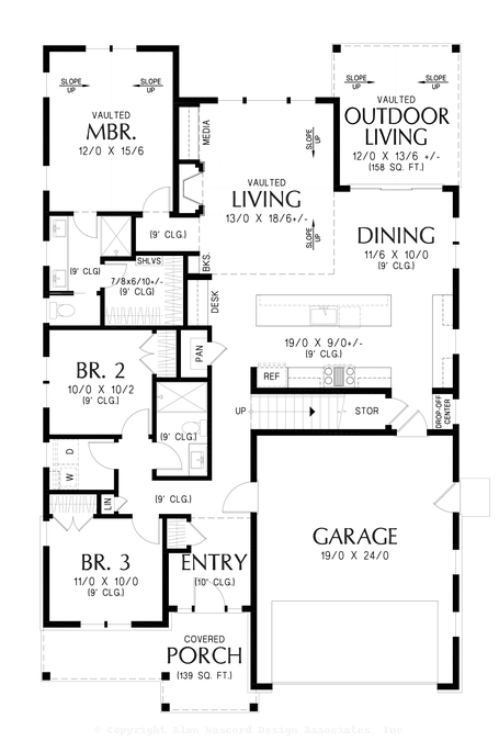 Main Floor Plan image for Mascord Iveson-Compact Farmhouse for Urban Lots-Main Floor Plan