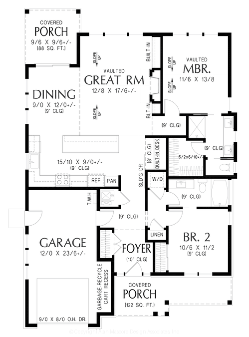 Main Floor Plan image for Mascord Meadowgate Cottage-Two Bedroom Modern Farmhouse Plan-Main Floor Plan