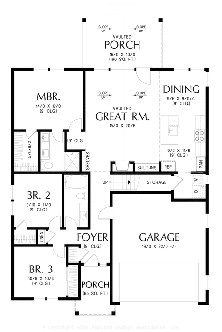 Main Floor Plan image for Mascord Miller Creek-Farmhouse Cottage-Main Floor Plan