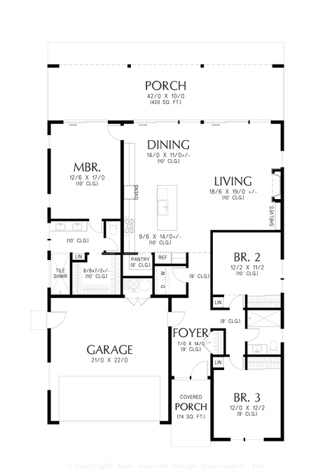 Main Floor Plan image for Mascord Emmerson-Contemporary Elegance with Split Bedrooms-Main Floor Plan