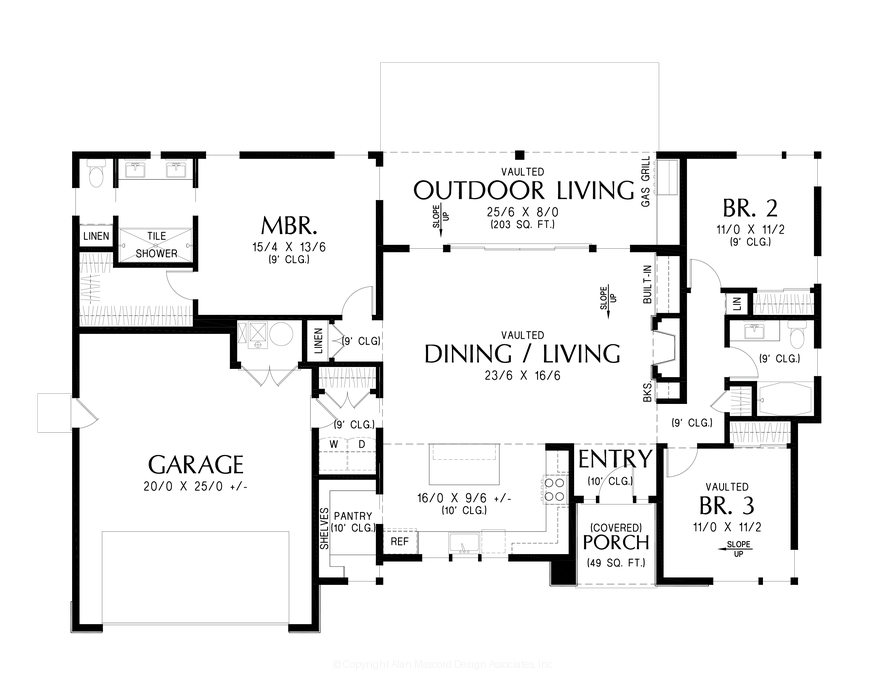 Main Floor Plan image for Mascord Rotussen-Compact and Elegant 3 Bed Contemporary Plan-Main Floor Plan