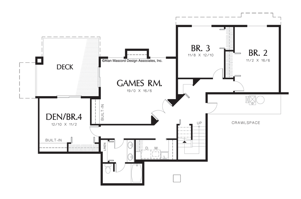 Lower Floor Plan image for Mascord Earlington-Traditional Plan with Master on the Main-Lower Floor Plan