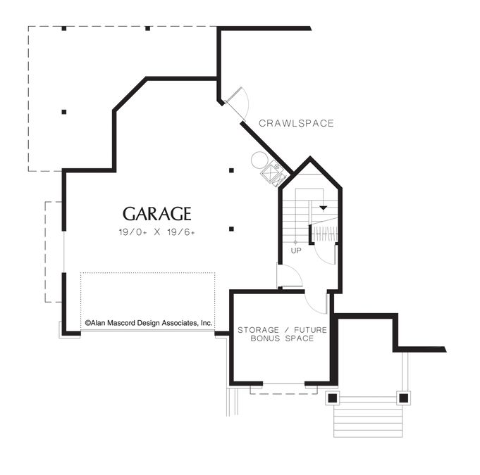 Lower Floor Plan image for Mascord Fayette-Garage Under Craftsman Plan with Rear View-Lower Floor Plan