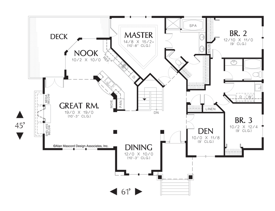 Main Floor Plan image for Mascord Fayette-Garage Under Craftsman Plan with Rear View-Main Floor Plan