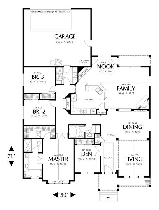 Main Floor Plan image for Mascord Milton-Cozy Country Home Plan with Garage in Back-Main Floor Plan