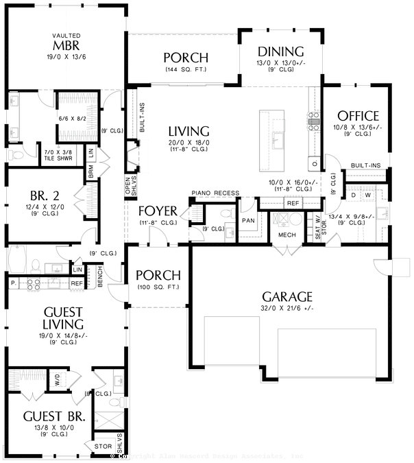 Main Floor Plan image for Mascord Purnell-Great Transitional Plan with Full Guest Apartment-Main Floor Plan