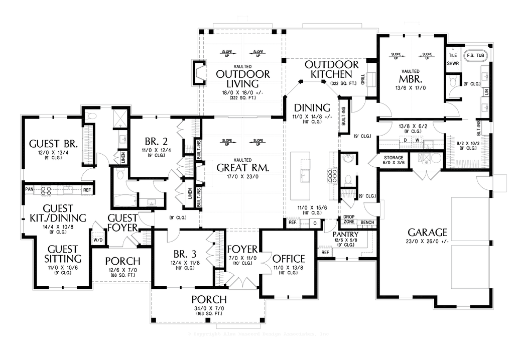 Main Floor Plan image for Mascord Golden Harvest-Thoughtful Single Story Farmhouse-Main Floor Plan