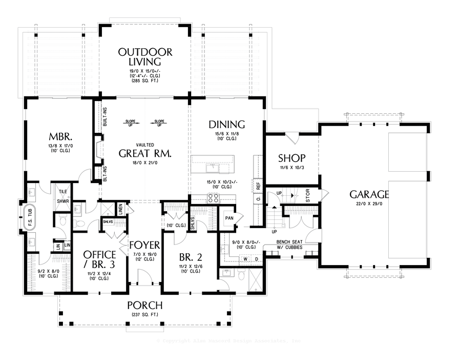 Main Floor Plan image for Mascord Marcus-Spacious Farmhouse with Great Outdoor Living Space-Main Floor Plan