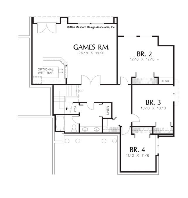 Lower Floor Plan image for Mascord Carenco-European Plan with Dramatic Rooflines-Lower Floor Plan