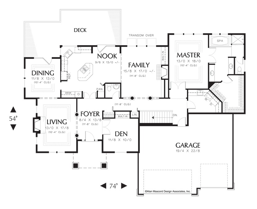 Main Floor Plan image for Mascord Baldwin-Efficient Traditional Plan with 3 Fireplaces-Main Floor Plan