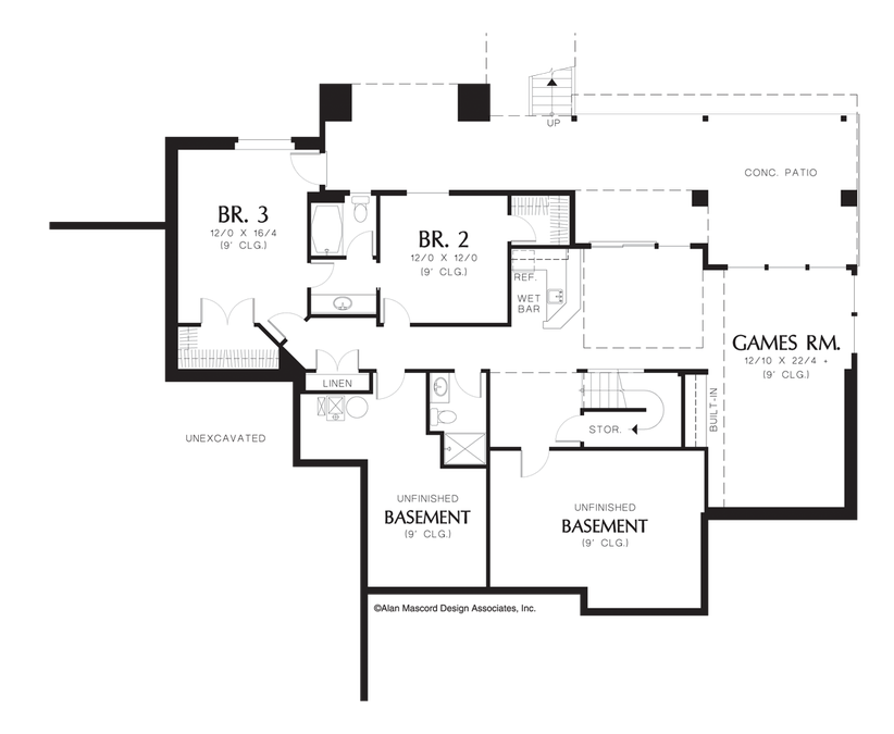 Lower Floor Plan image for Mascord Fullbright-Prairie Home Plan with Daylight Basement-Lower Floor Plan