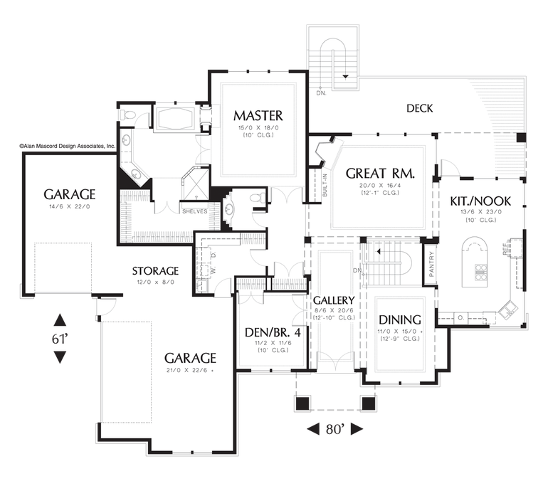 Main Floor Plan image for Mascord Fullbright-Prairie Home Plan with Daylight Basement-Main Floor Plan