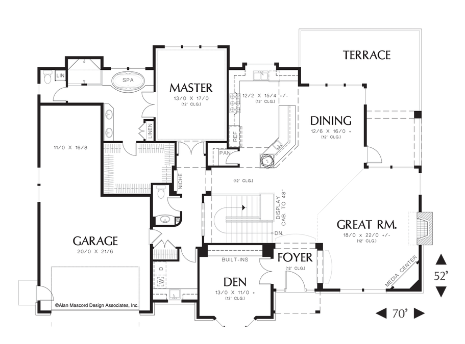 Main Floor Plan image for Mascord Jennings-Great Room Plan with Many Built-ins-Main Floor Plan