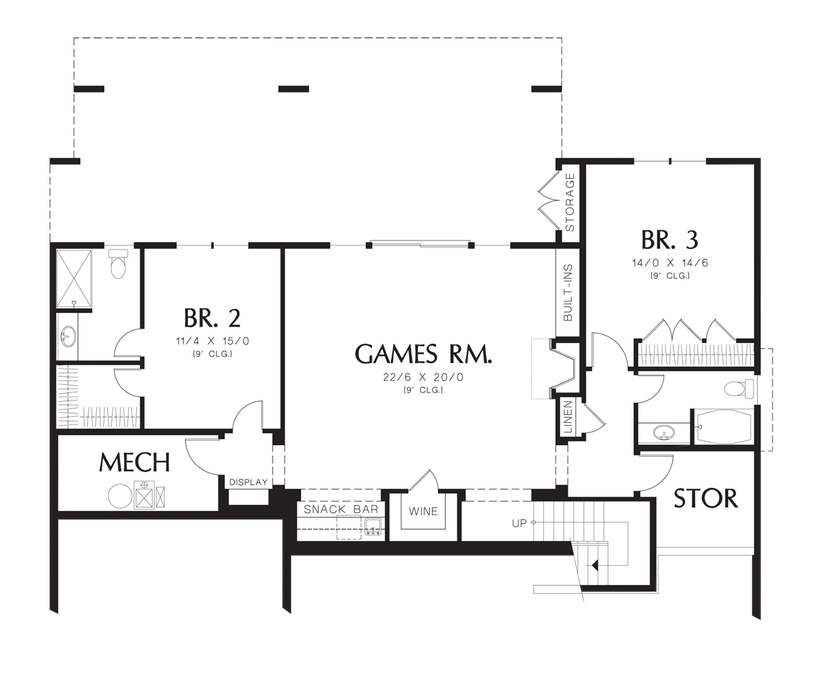 Lower Floor Plan image for Mascord Langley-Charming Plan with European Aesthetic-Lower Floor Plan