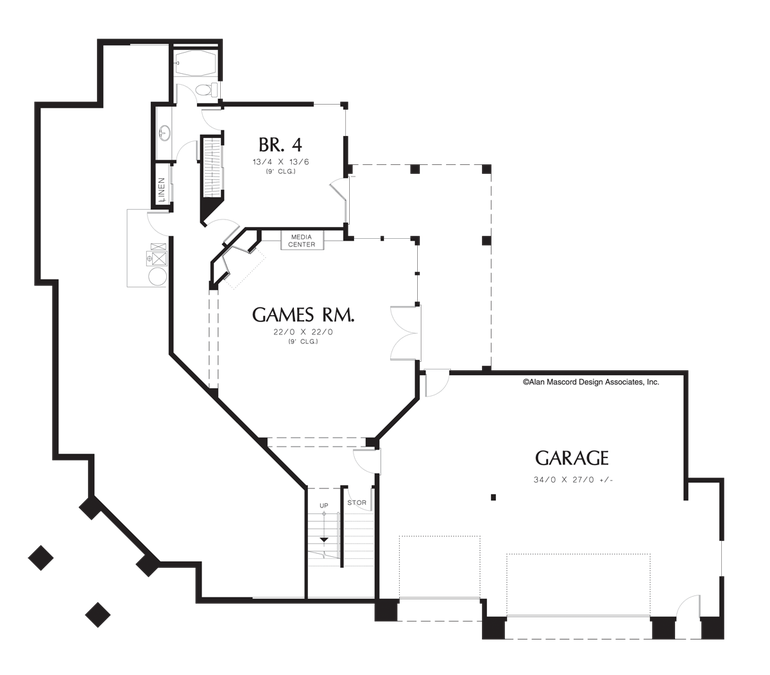 Lower Floor Plan image for Mascord Tarbell-Contemporary Plan for Sloping Corner Lot-Lower Floor Plan