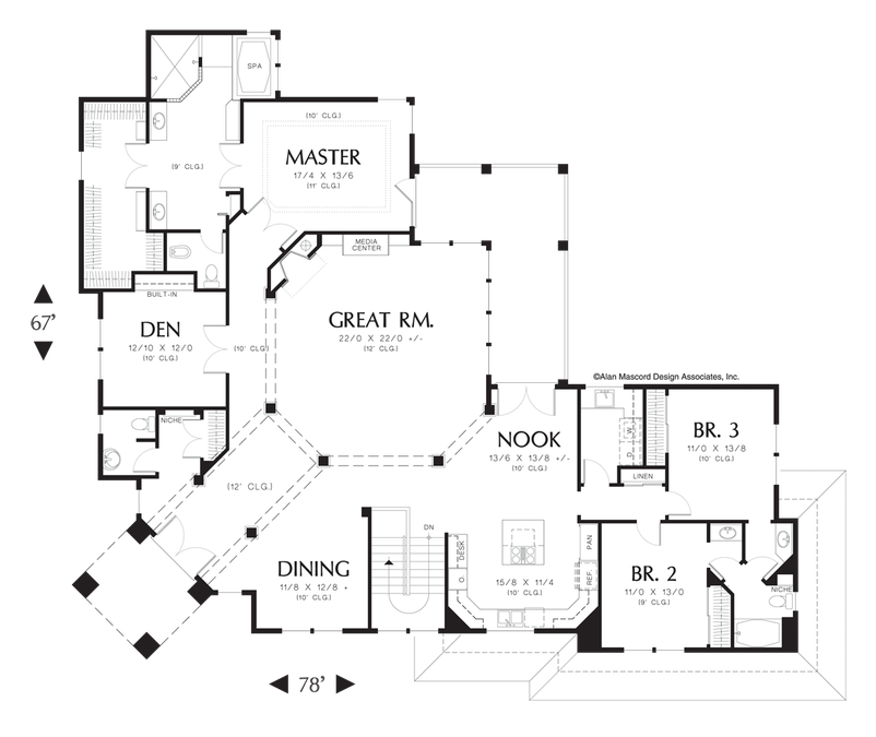 Main Floor Plan image for Mascord Tarbell-Contemporary Plan for Sloping Corner Lot-Main Floor Plan