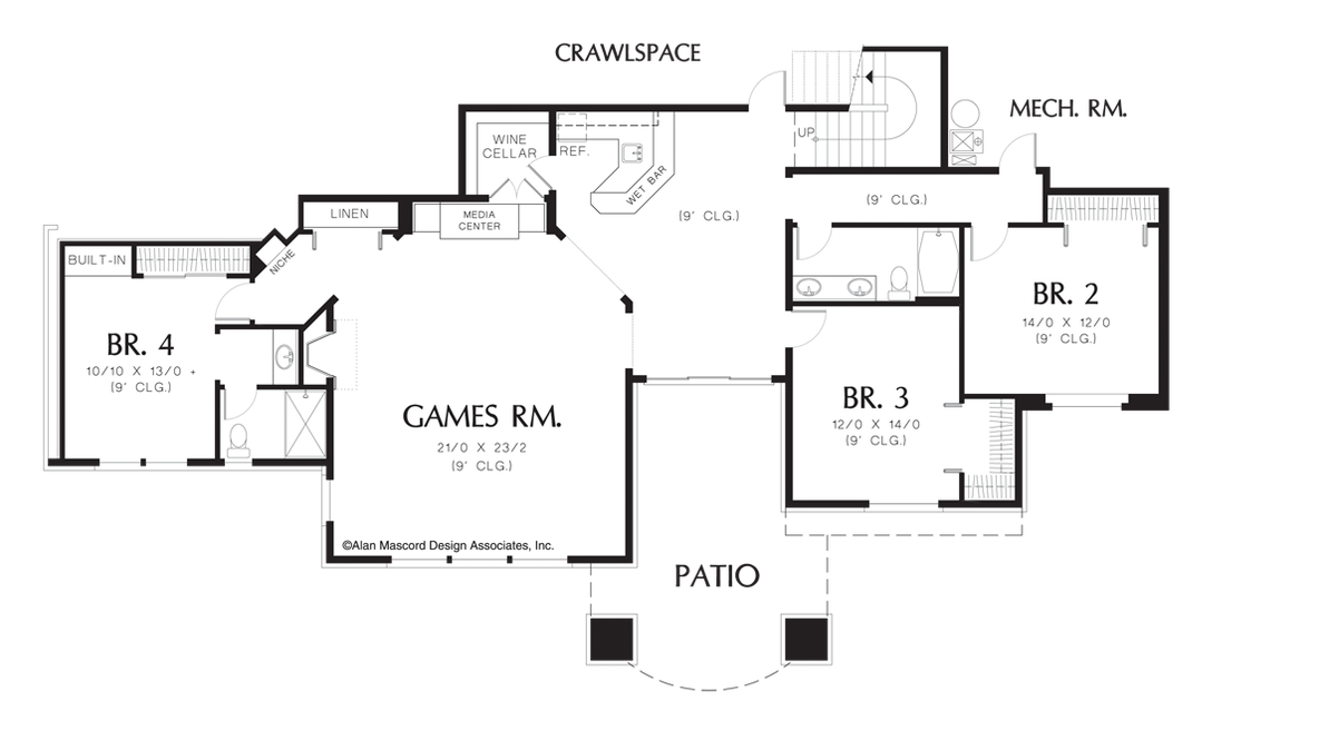 Lower Floor Plan image for Mascord Bresley-Craftsman Style Home Plan with Large Master Suite-Lower Floor Plan