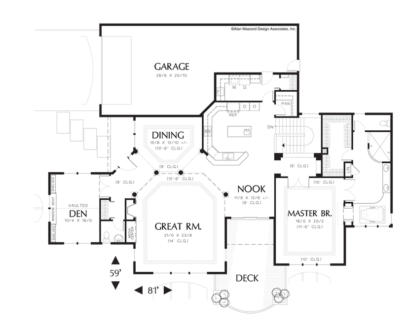 Main Floor Plan image for Mascord Bresley-Craftsman Style Home Plan with Large Master Suite-Main Floor Plan