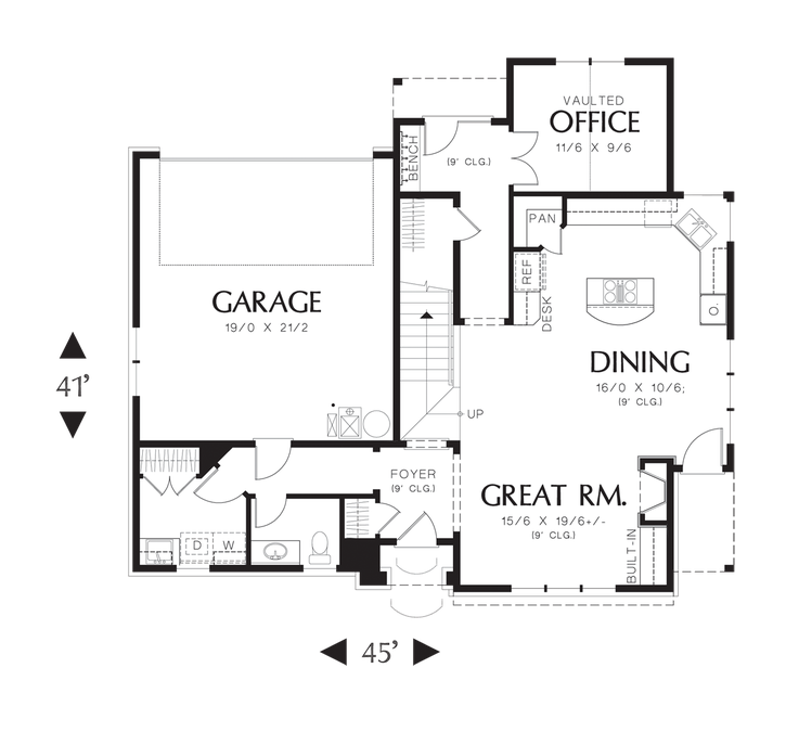 Main Floor Plan image for Mascord DuMont-Suburban Charm, Rear Loading Garage-Main Floor Plan