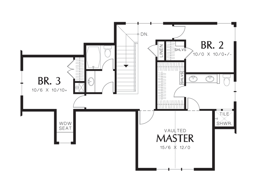 Upper Floor Plan image for Mascord DuMont-Suburban Charm, Rear Loading Garage-Upper Floor Plan