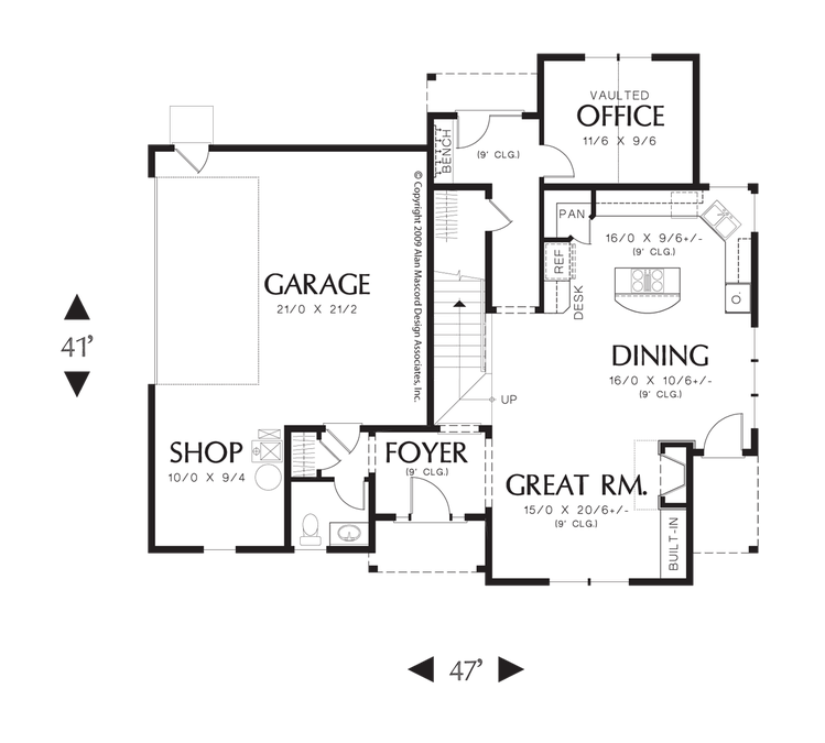 Main Floor Plan image for Mascord Gutenberg-Rear Facing Garage Leads to Charming Curb Appeal-Main Floor Plan