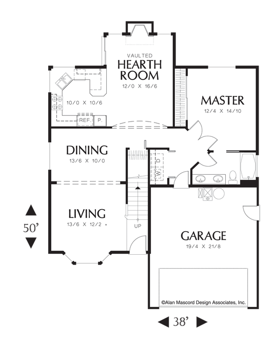 Main Floor Plan image for Mascord Hadley-Cape Cod Style Plan with Hearth Room-Main Floor Plan