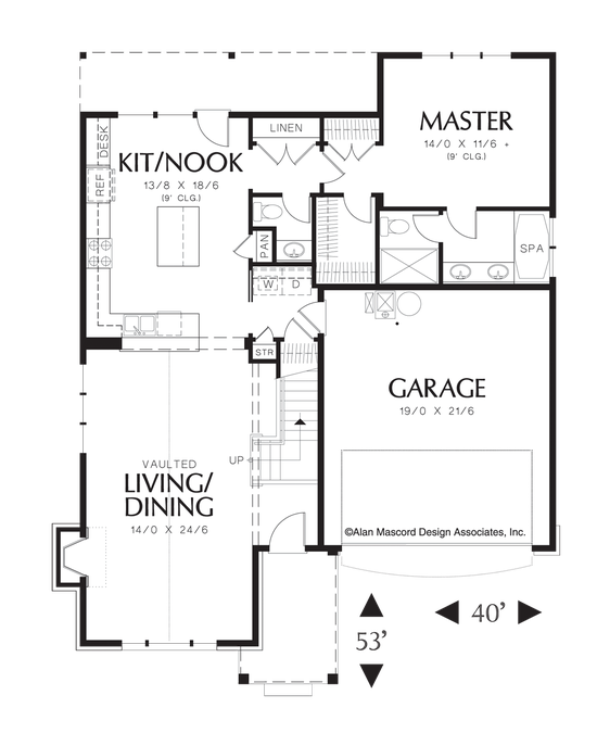 Main Floor Plan image for Mascord Marshall-Small Family Cottage Plan with Vaulted Ceilings-Main Floor Plan