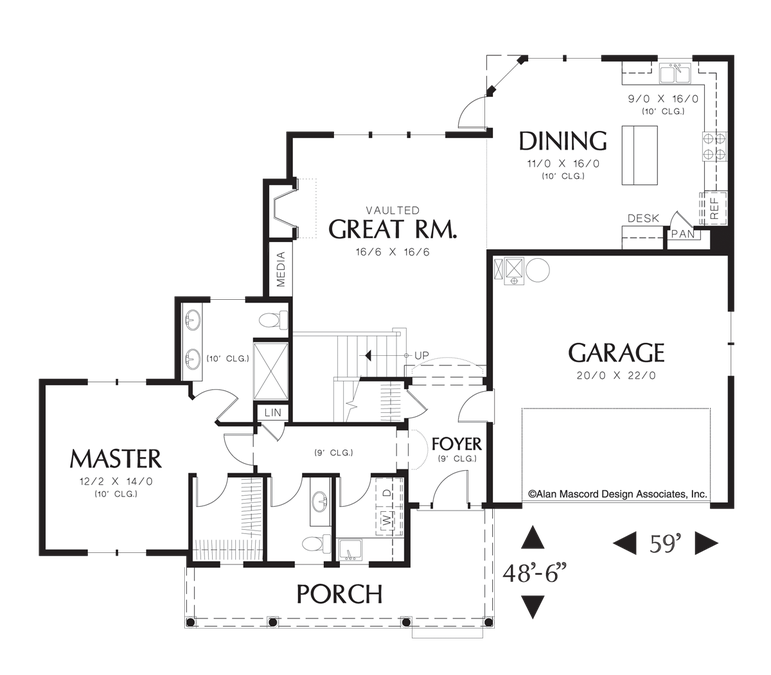 Main Floor Plan image for Mascord Prescott-Traditional Home Plan with Great Room-Main Floor Plan