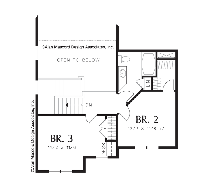 Upper Floor Plan image for Mascord Prescott-Traditional Home Plan with Great Room-Upper Floor Plan