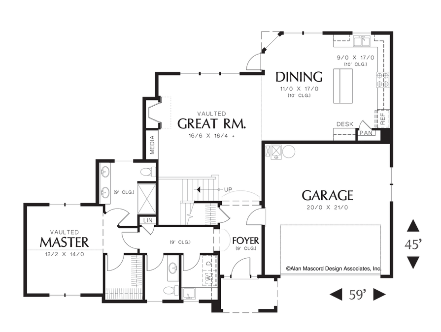 Main Floor Plan image for Mascord Wycoff-Rural French Home Plan with Vaulted Great Room-Main Floor Plan