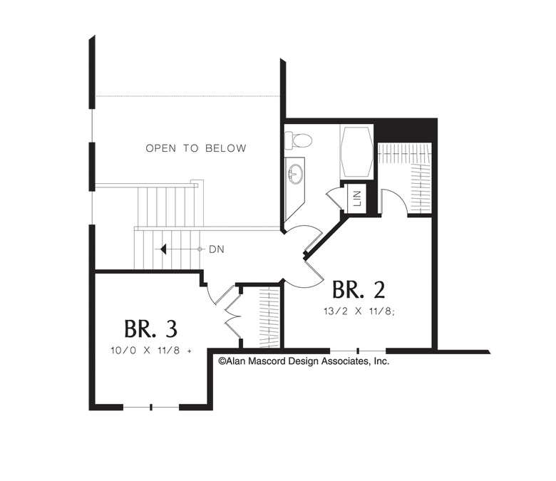 Upper Floor Plan image for Mascord Wycoff-Rural French Home Plan with Vaulted Great Room-Upper Floor Plan