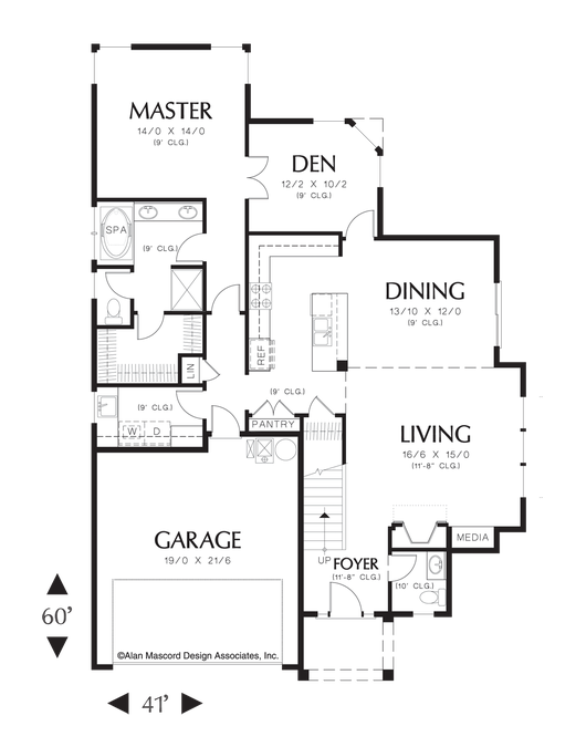 Main Floor Plan image for Mascord Richmond-European Cottage Plan Perfect for Working from Home-Main Floor Plan