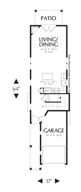 Main Floor Plan image for Mascord Blairstown-Open Plan for Very Narrow Lot-Main Floor Plan