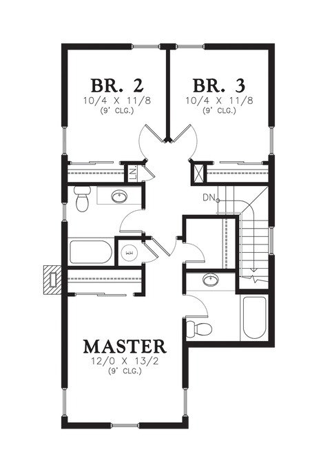 Upper Floor Plan image for Mascord Elsie-Charming Coastal Plan with Attractive Layout-Upper Floor Plan