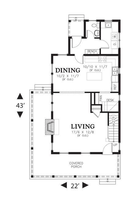 Main Floor Plan image for Mascord Mallory-Colonial Coastal with Wrapping Porch-Main Floor Plan