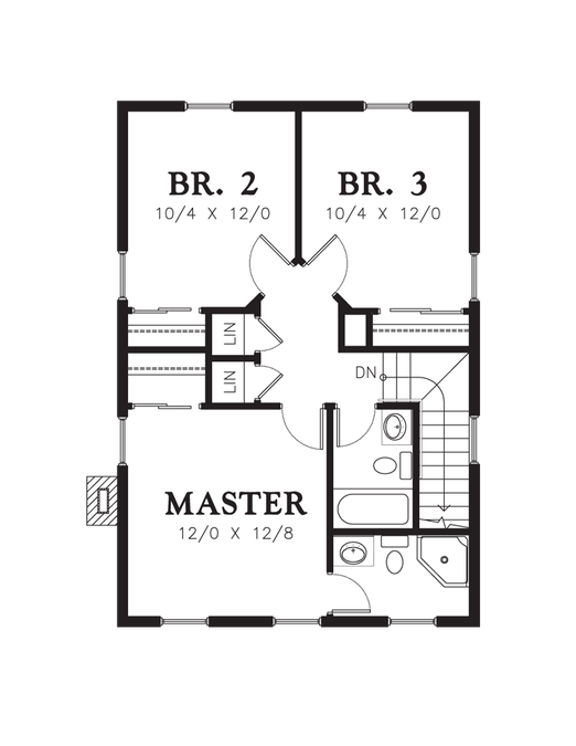 Upper Floor Plan image for Mascord Mallory-Colonial Coastal with Wrapping Porch-Upper Floor Plan